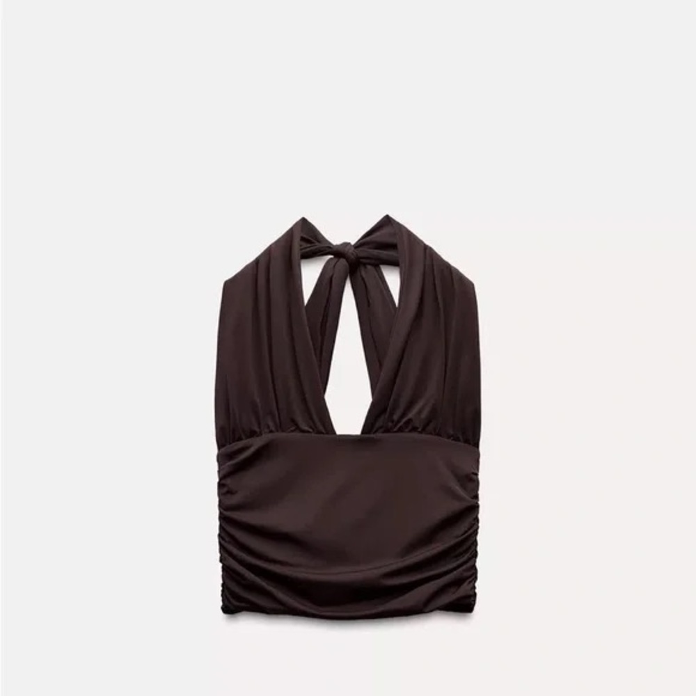 Zara Brown Halter Ruched Top
